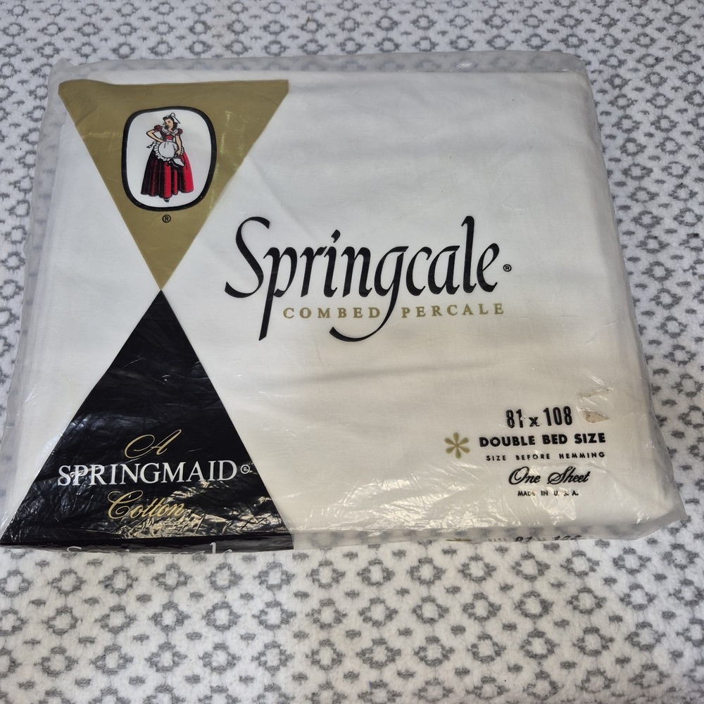 VTG Springcale Double Bed Flat Sheet White Combed Percale 81x108" NEW!